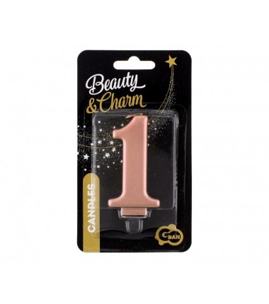 Świeczka różowozłota - cyfra 1