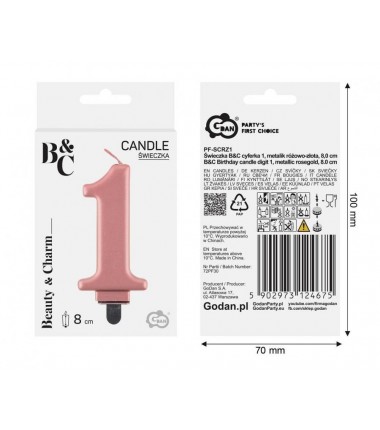 Świeczka różowozłota - cyfra 1