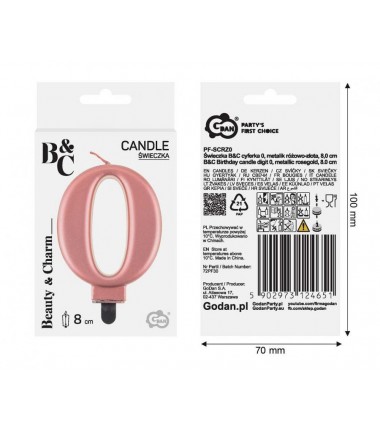 Świeczka różowozłota - cyfra 0