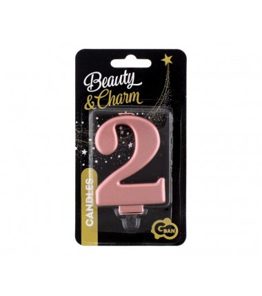 Świeczka różowozłota - cyfra 2