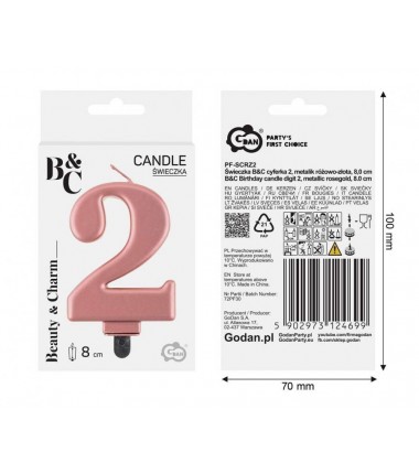 Świeczka różowozłota - cyfra 2