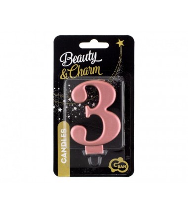 Świeczka różowozłota - cyfra 3