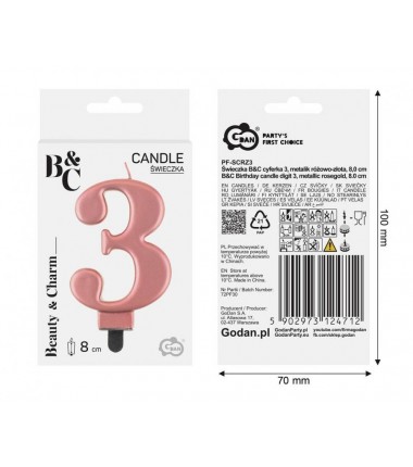 Świeczka różowozłota - cyfra 3