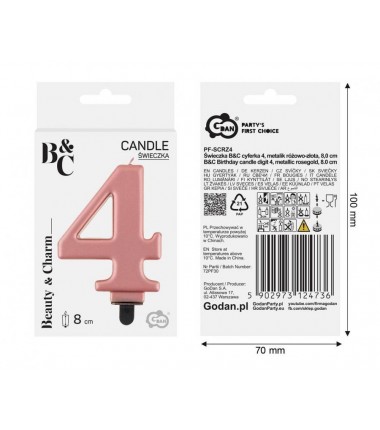 Świeczka różowozłota - cyfra 4
