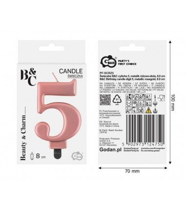 Świeczka różowozłota - cyfra 5