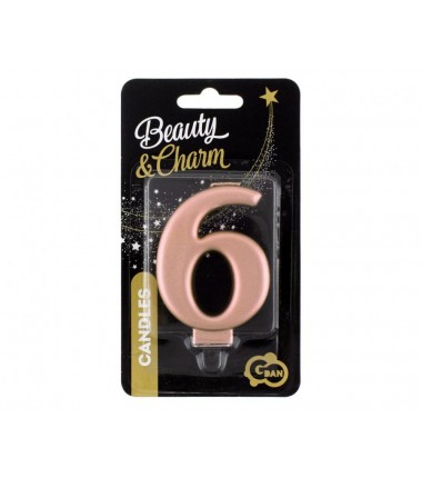 Świeczka różowozłota - cyfra 6