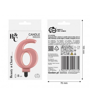 Świeczka różowozłota - cyfra 6