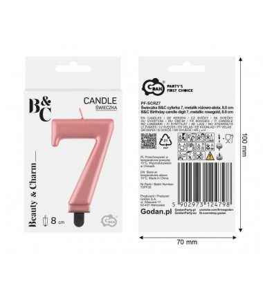 Świeczka różowozłota - cyfra 7