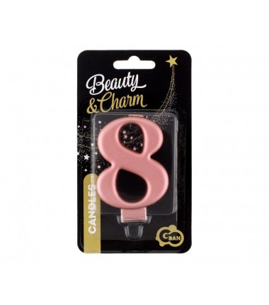 Świeczka różowozłota - cyfra 8