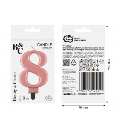 Świeczka różowozłota - cyfra 8
