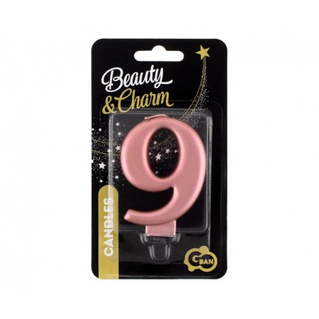 Świeczka różowozłota - cyfra 9