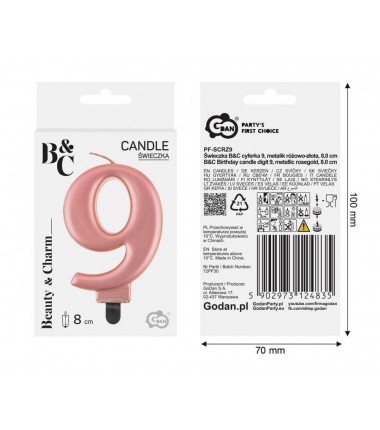 Świeczka różowozłota - cyfra 9