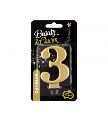 Świeczka złota - cyfra 3