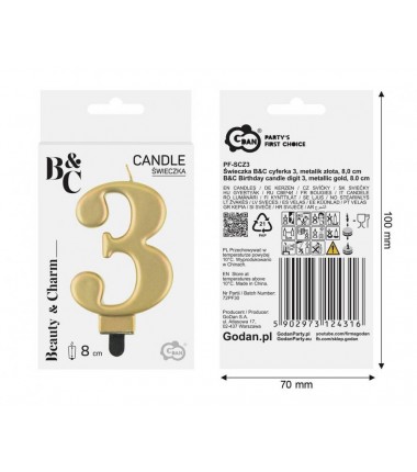 Świeczka złota - cyfra 3