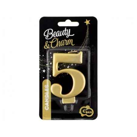 Świeczka złota - cyfra 5