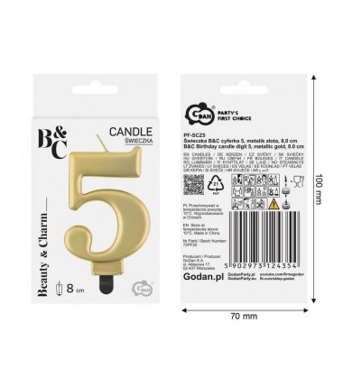 Świeczka złota - cyfra 5