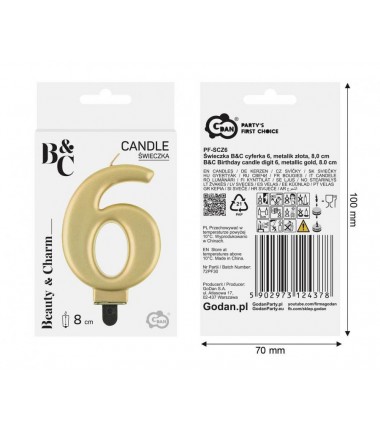 Świeczka złota - cyfra 6