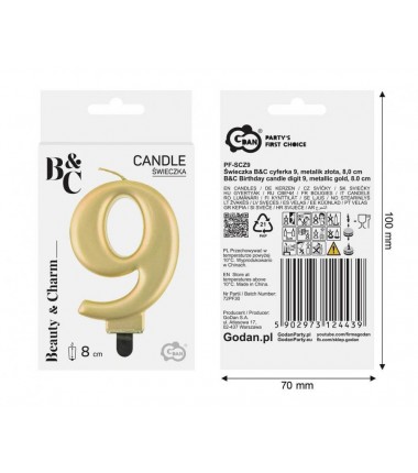 Świeczka złota - cyfra 9