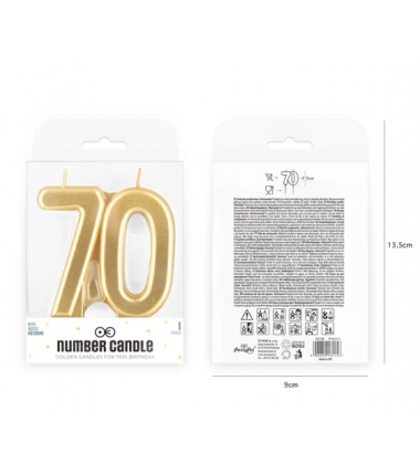 Świeczka złota metaliczna - cyfra 70