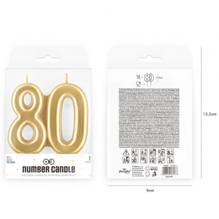 Świeczka złota metaliczna 7,7 cm - cyfra 80