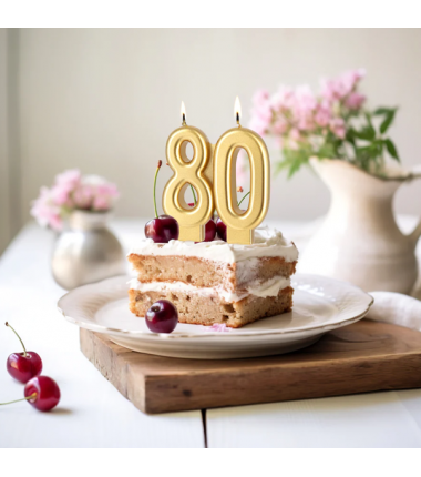 Świeczka złota metaliczna 7,7 cm - cyfra 80