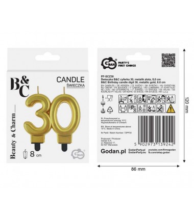 Świeczka złota metaliczna 30