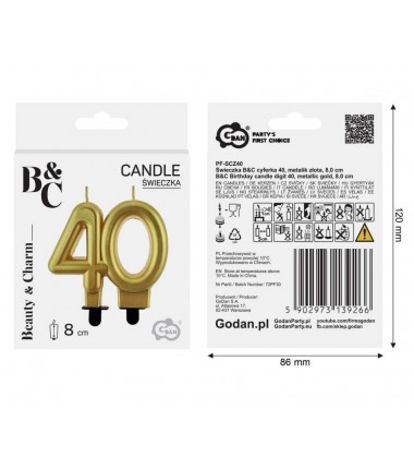 Świeczka złota metaliczna 40