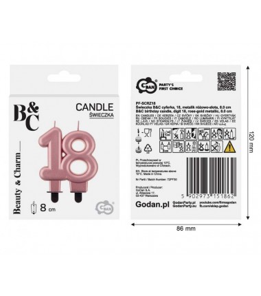 Świeczka złota metaliczna różowe złoto - 18