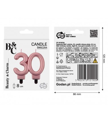 Świeczka złota metaliczna różowe złoto - 30