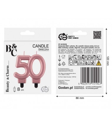 Świeczka złota metaliczna różowe złoto - 50