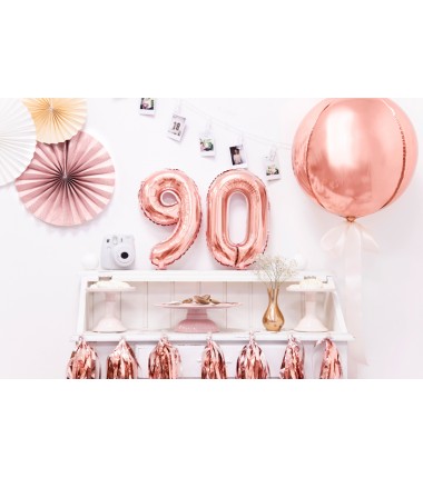 Balon foliowy Cyfra 0 - 35 cm - Różowo Złoty