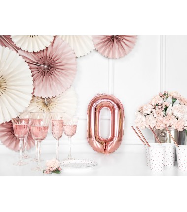 Balon foliowy Cyfra 0 - 35 cm - Różowo Złoty