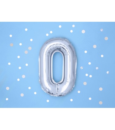 Balon foliowy Cyfra 0 - 35 cm - Srebrny