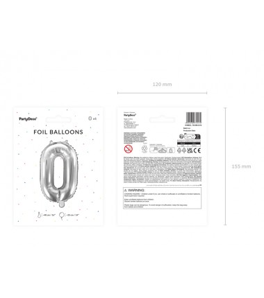 Balon foliowy Cyfra 0 - 35 cm - Srebrny
