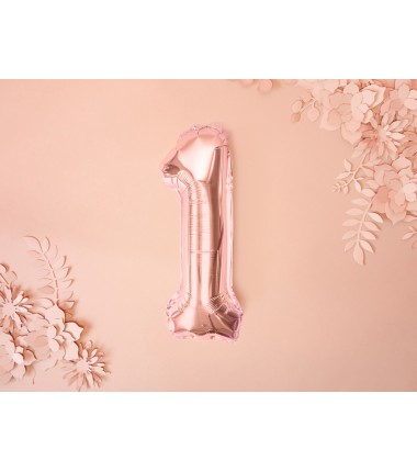 Balon foliowy Cyfra 1 - 35 cm - Różowo Złoty