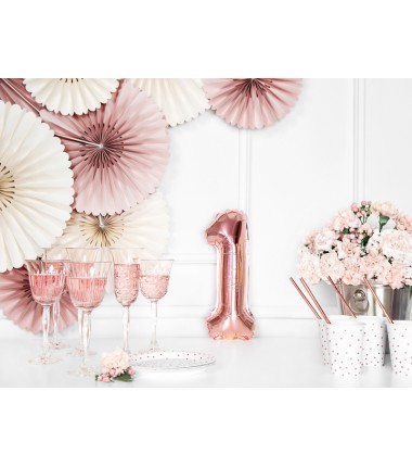 Balon foliowy Cyfra 1 - 35 cm - Różowo Złoty