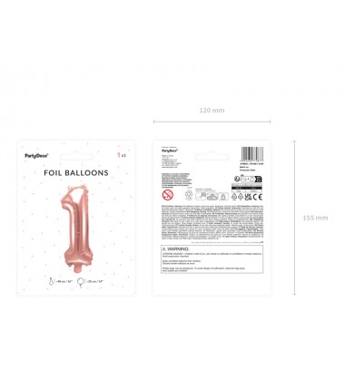 Balon foliowy Cyfra 1 - 35 cm - Różowo Złoty