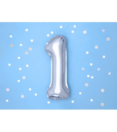 Balon foliowy Cyfra 1 - 35 cm - Srebrny