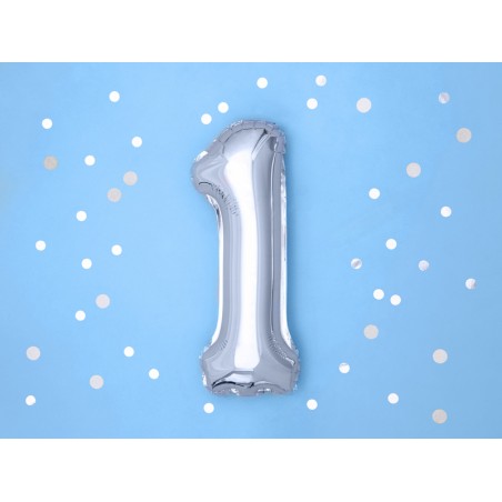 Balon foliowy Cyfra 1 - 35 cm - Srebrny