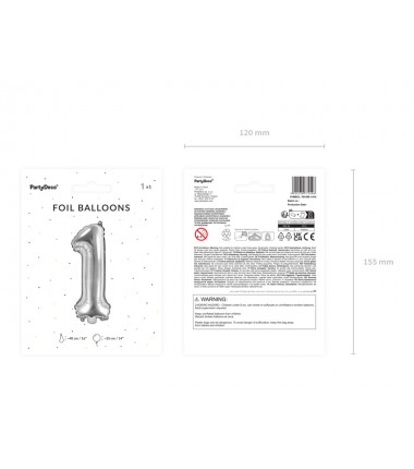 Balon foliowy Cyfra 1 - 35 cm - Srebrny