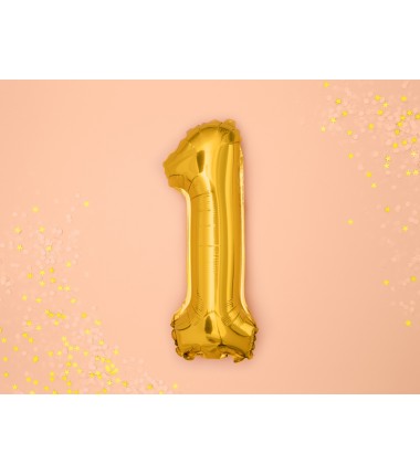 Balon foliowy Cyfra 1 - 35 cm - Złoty