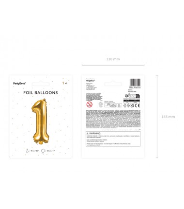 Balon foliowy Cyfra 1 - 35 cm - Złoty