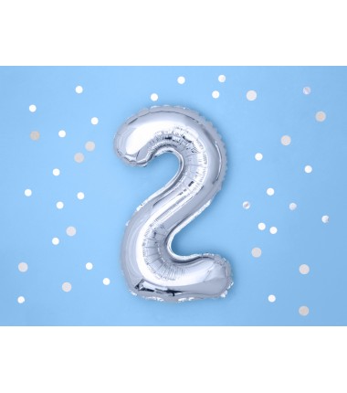 Balon foliowy Cyfra 2 - 35 cm - Srebrny
