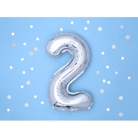 Balon foliowy Cyfra 2 - 35 cm - Srebrny