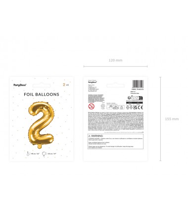 Balon foliowy Cyfra 2 - 35 cm - Złoty