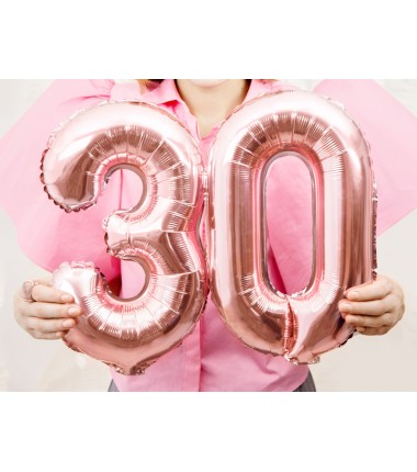 Balon foliowy Cyfra 3 - 35 cm - Różowo Złoty
