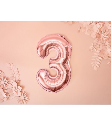Balon foliowy Cyfra 3 - 35 cm - Różowo Złoty