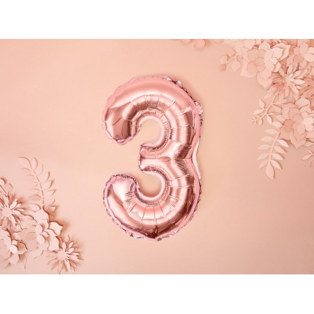 Balon foliowy Cyfra 3 - 35 cm - Różowo Złoty
