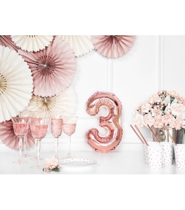 Balon foliowy Cyfra 3 - 35 cm - Różowo Złoty