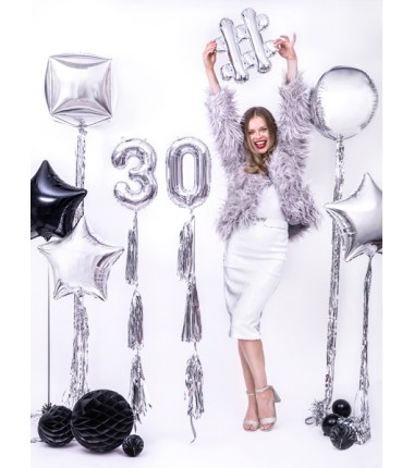 Balon foliowy Cyfra 3 - 35 cm - Srebrny